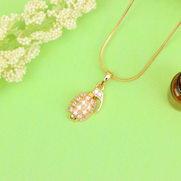 "Crystal Studded Rose Gold Grenade Pendant in Miniature Design, XPPT1860 - Picture 12 of 13